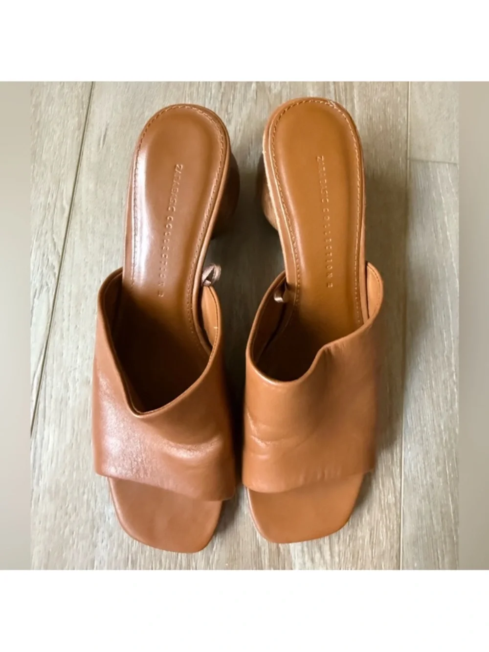 Zara Tan Leather Open-Toe Mule Sandals - Picture 5 of 9